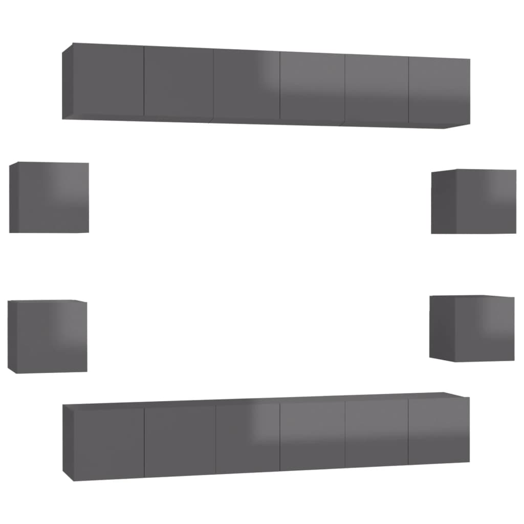 10-tlg. TV-Schrank-Set Hochglanz-Grau Holzwerkstoff