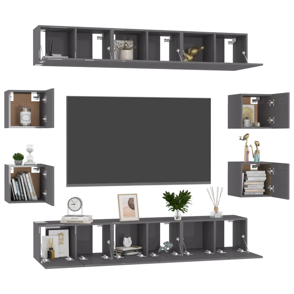 10-tlg. TV-Schrank-Set Hochglanz-Grau Holzwerkstoff