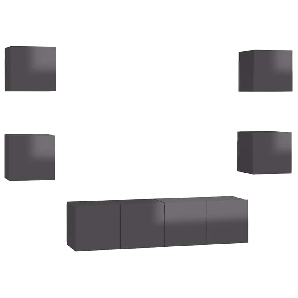 6-tlg. TV-Schrank-Set Hochglanz-Grau Holzwerkstoff