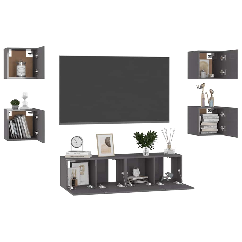 6-tlg. TV-Schrank-Set Hochglanz-Grau Holzwerkstoff