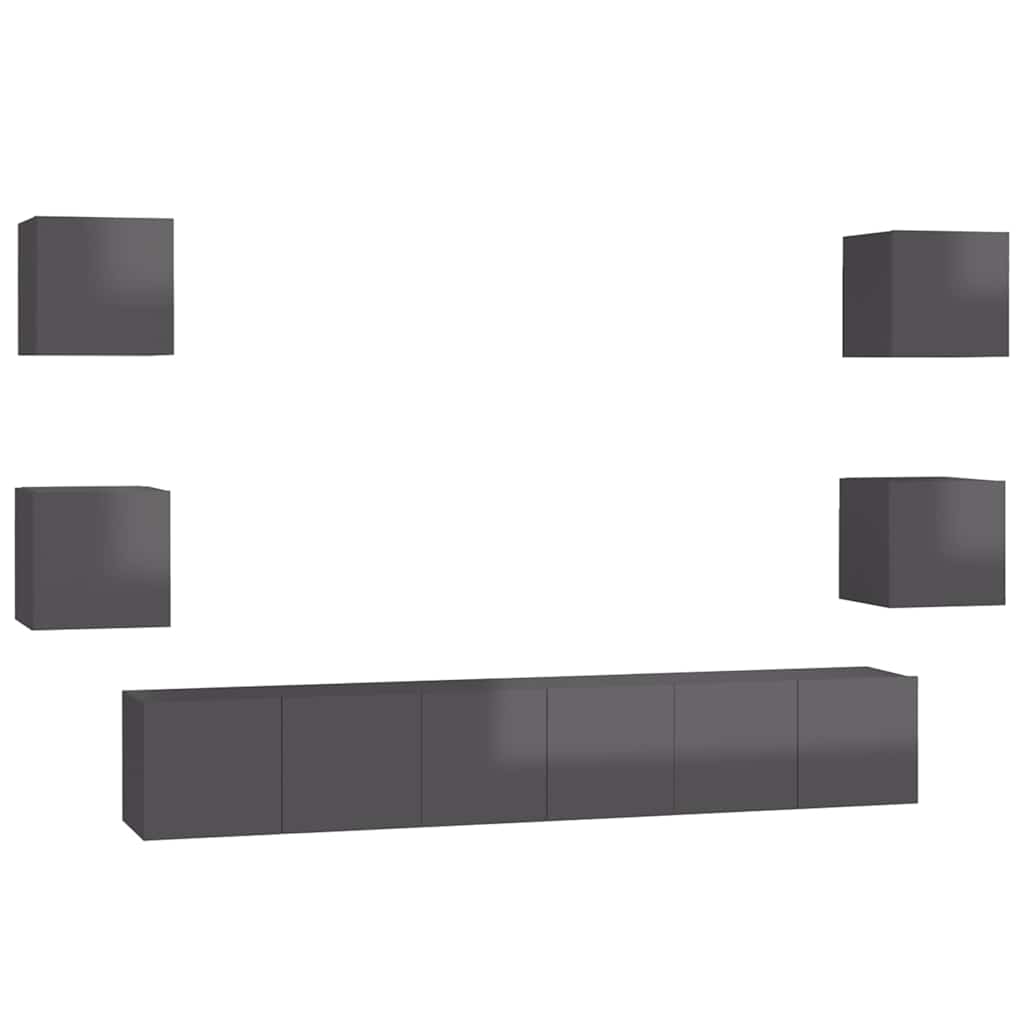 7-tlg. TV-Schrank-Set Hochglanz-Grau Holzwerkstoff