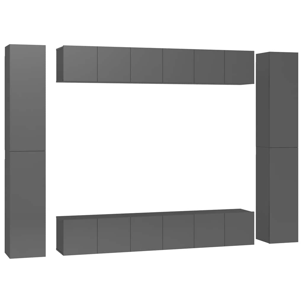 10-tlg. TV-Schrank-Set Hochglanz-Grau Holzwerkstoff