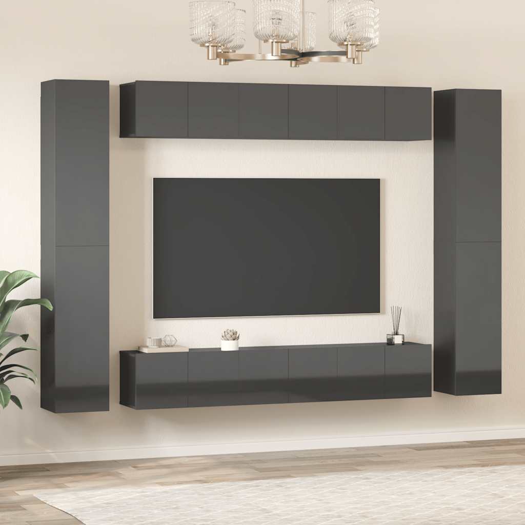 10-tlg. TV-Schrank-Set Hochglanz-Grau Holzwerkstoff