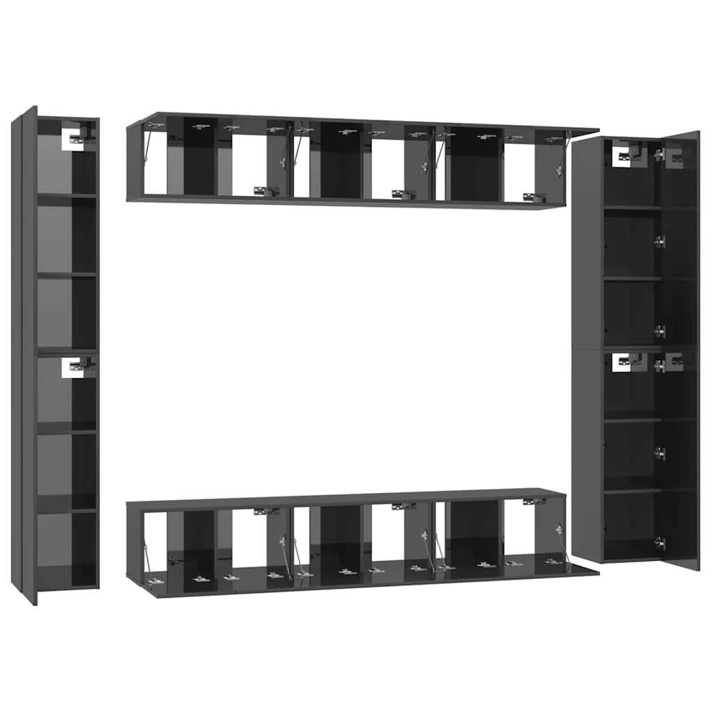 10-tlg. TV-Schrank-Set Hochglanz-Grau Holzwerkstoff