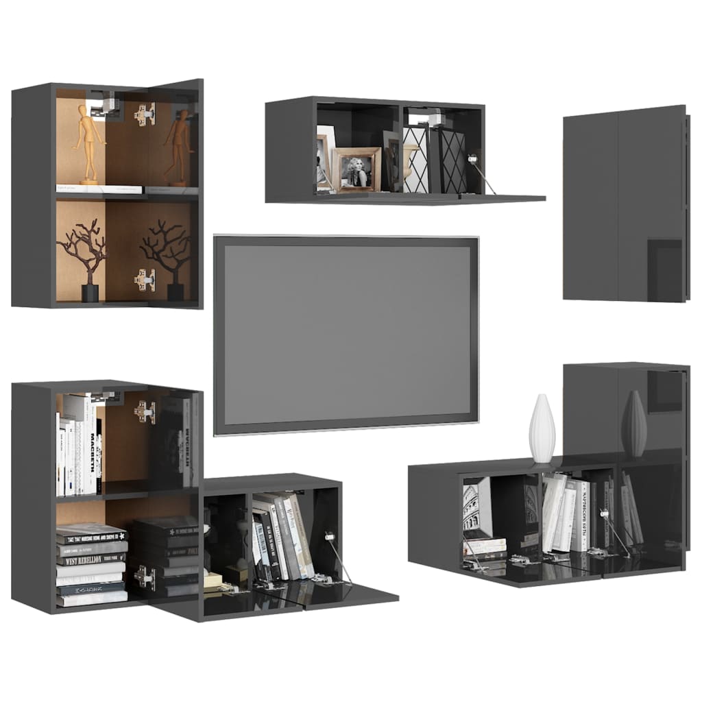 7-tlg. TV-Schrank-Set Hochglanz-Grau Holzwerkstoff