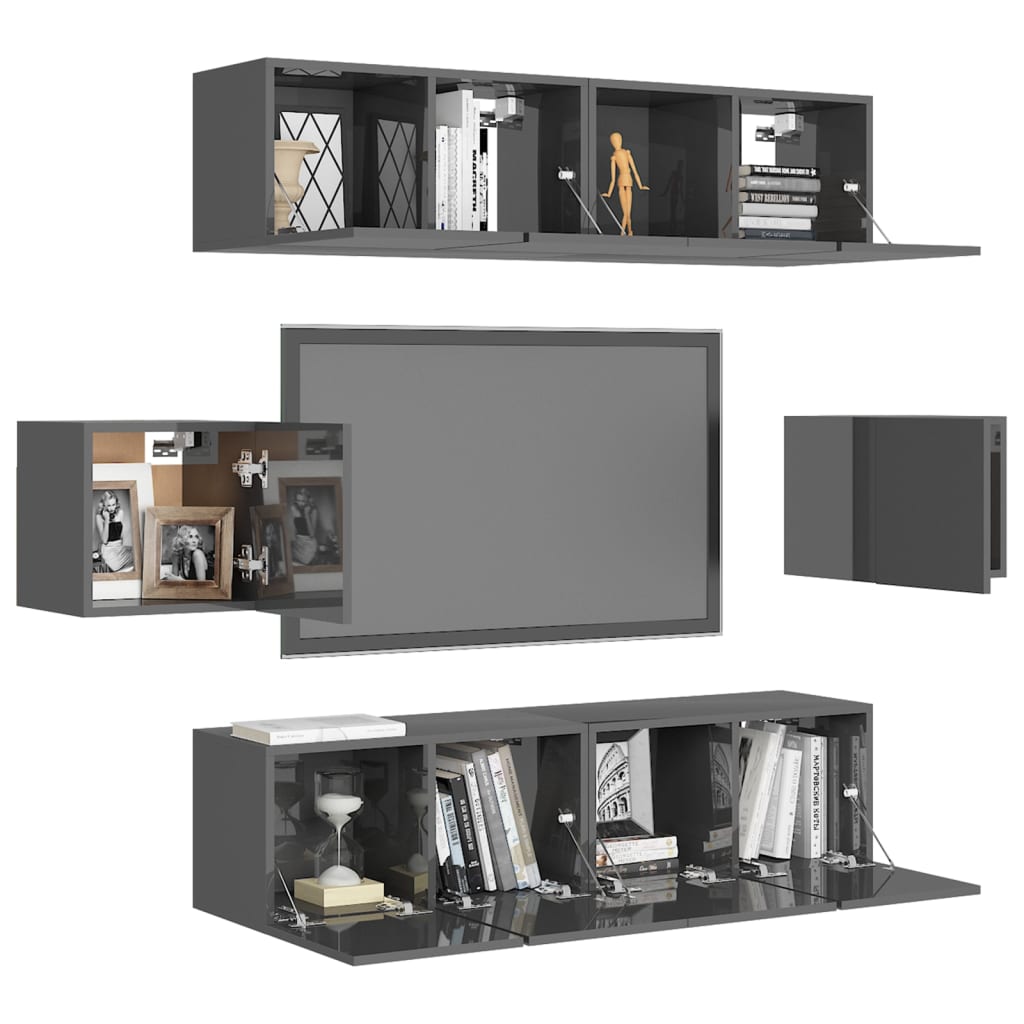 6-tlg. TV-Schrank-Set Hochglanz-Grau Holzwerkstoff