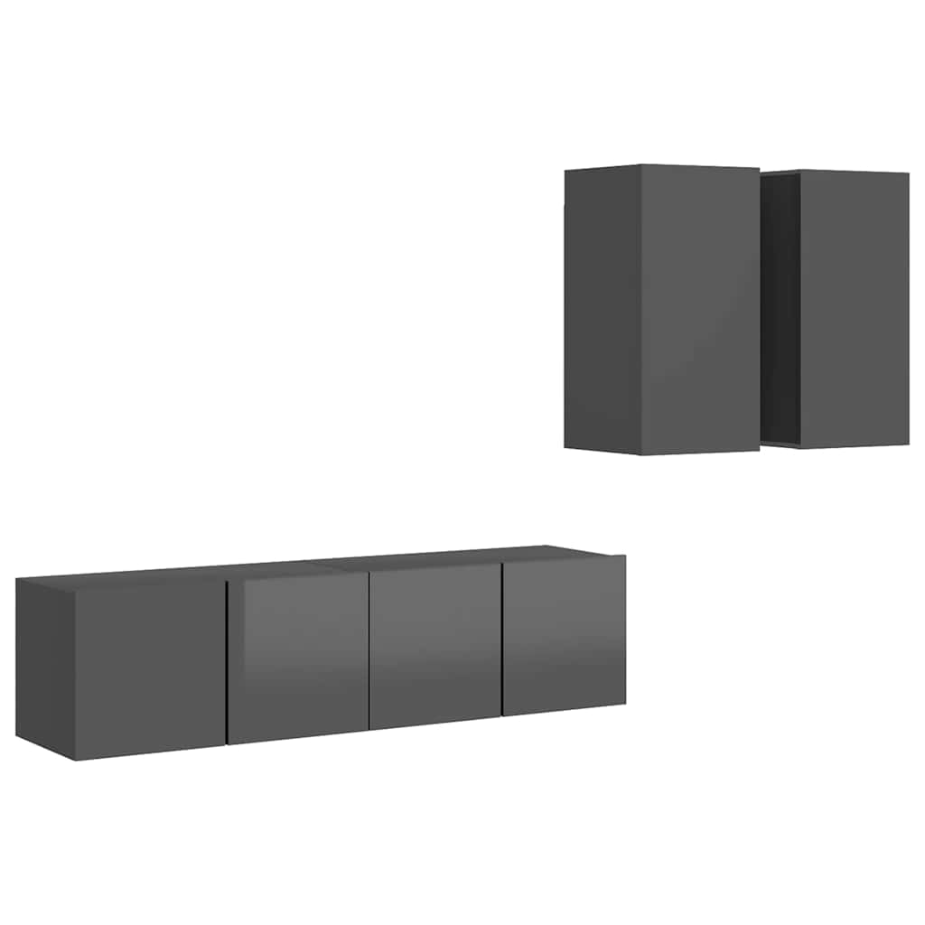 4-tlg. TV-Schrank-Set Hochglanz-Grau Holzwerkstoff