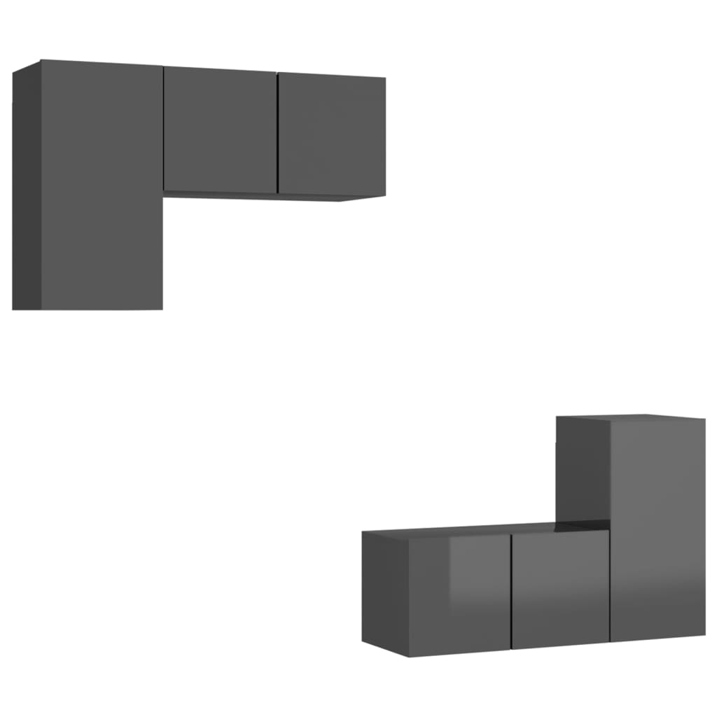 4-tlg. TV-Schrank-Set Hochglanz-Grau Holzwerkstoff