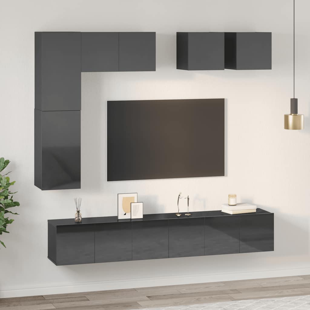 8-tlg. TV-Schrank-Set Hochglanz-Grau Holzwerkstoff