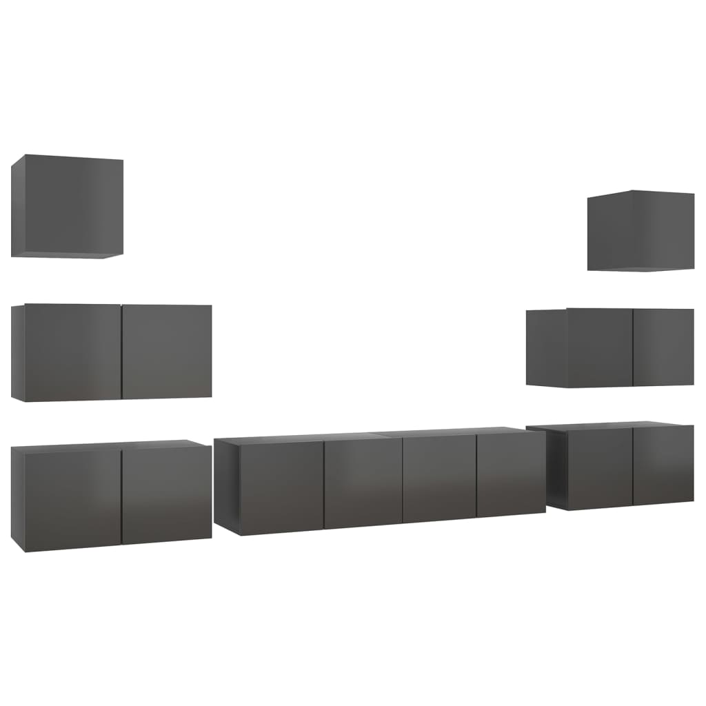 8-tlg. TV-Schrank-Set Hochglanz-Grau Holzwerkstoff