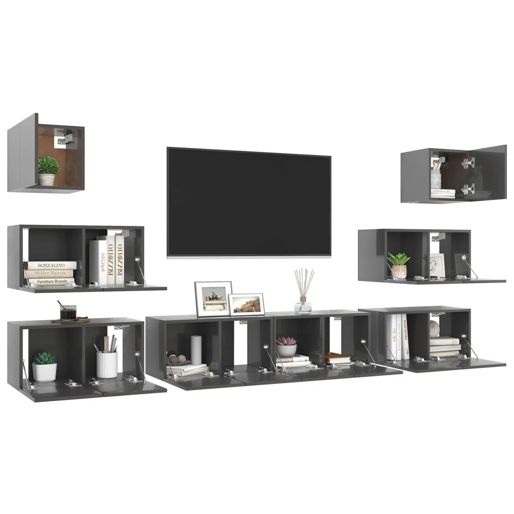 8-tlg. TV-Schrank-Set Hochglanz-Grau Holzwerkstoff