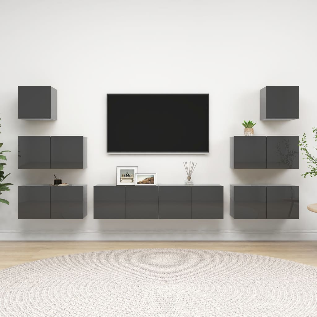 8-tlg. TV-Schrank-Set Hochglanz-Grau Holzwerkstoff