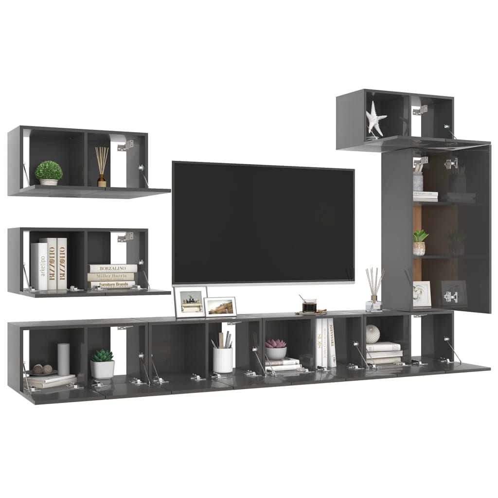 8-tlg. TV-Schrank-Set Hochglanz-Grau Holzwerkstoff
