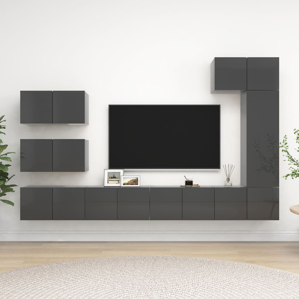 8-tlg. TV-Schrank-Set Hochglanz-Grau Holzwerkstoff