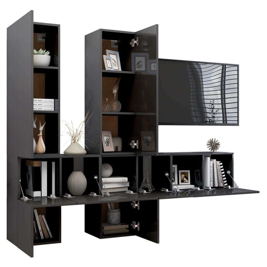 7-tlg. TV-Schrank-Set Hochglanz-Grau Holzwerkstoff