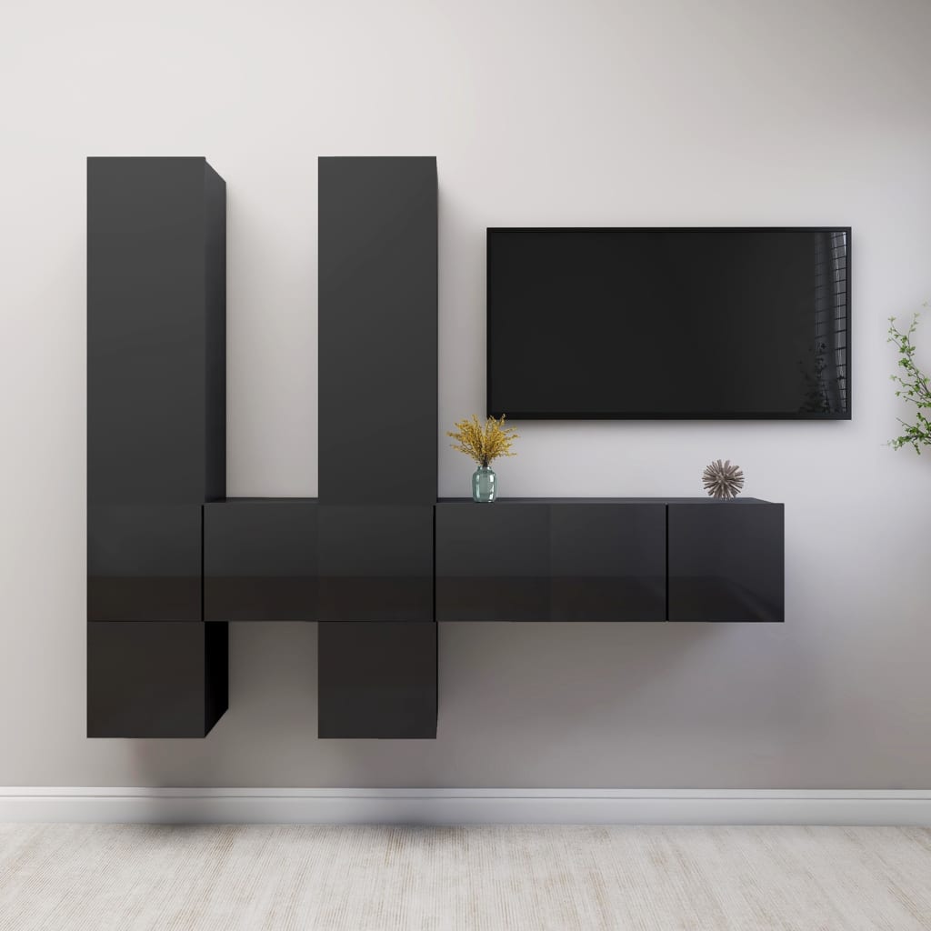 7-tlg. TV-Schrank-Set Hochglanz-Grau Holzwerkstoff