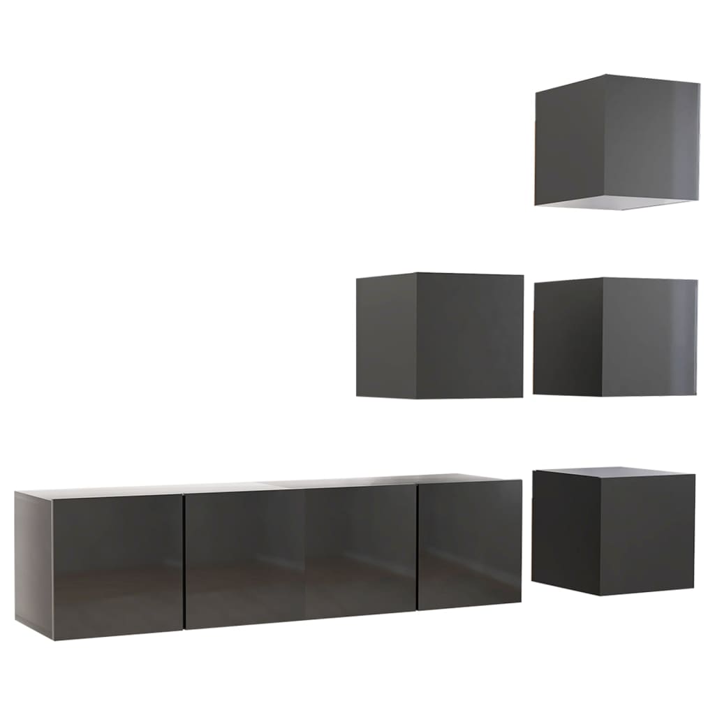 6-tlg. TV-Schrank-Set Hochglanz-Grau Holzwerkstoff