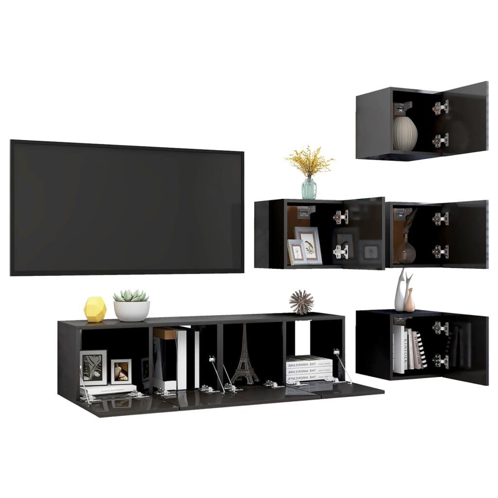 6-tlg. TV-Schrank-Set Hochglanz-Grau Holzwerkstoff