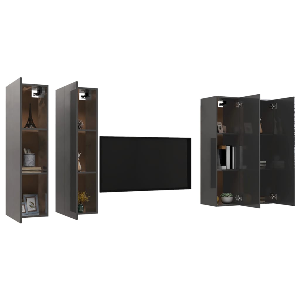 TV-Schränke 4 Stk. Hochglanz Grau 30,5x30x110 cm Holzwerkstoff