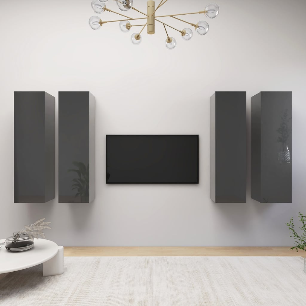 TV-Schränke 4 Stk. Hochglanz Grau 30,5x30x110 cm Holzwerkstoff