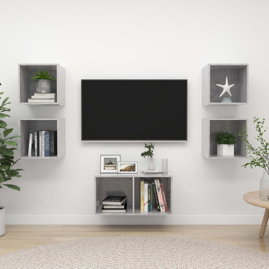 5-tlg. TV-Schrank-Set Betongrau Holzwerkstoff