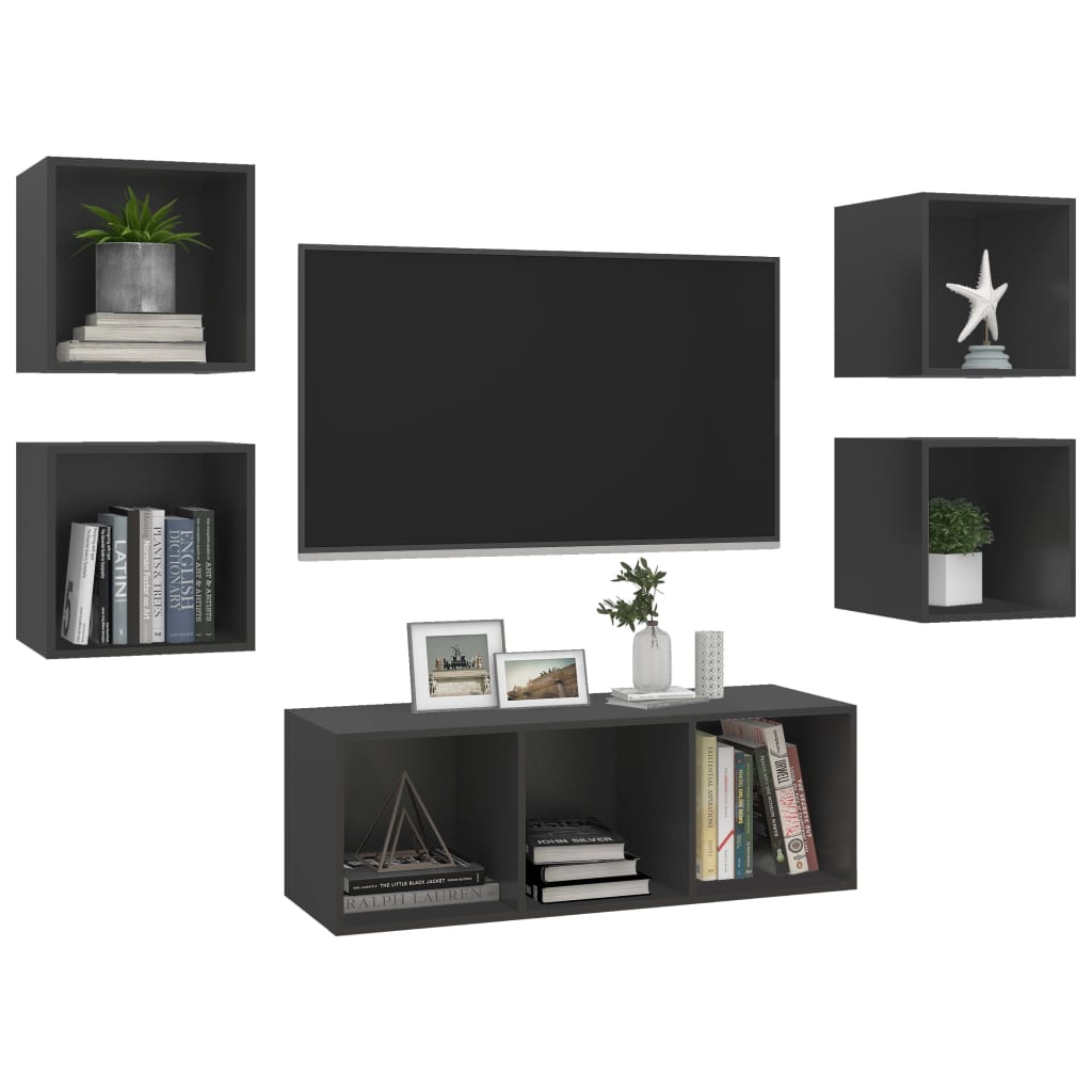 5-tlg. TV-Schrank-Set Grau Holzwerkstoff