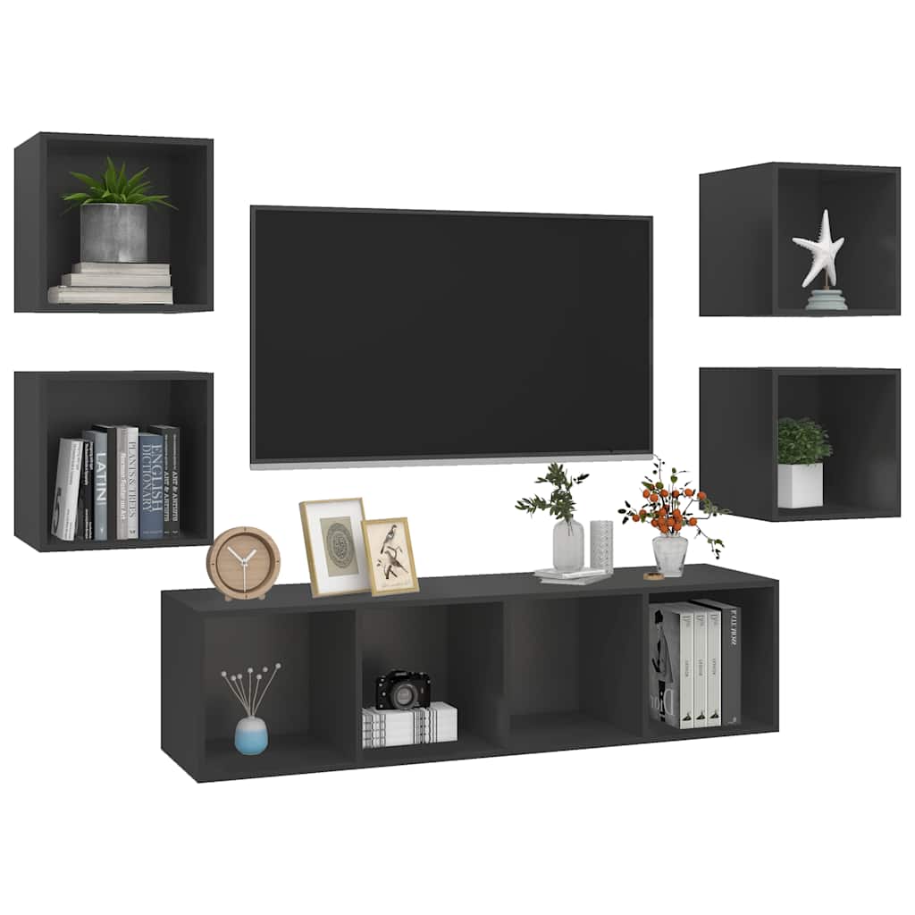 5-tlg. TV-Schrank-Set Grau Holzwerkstoff