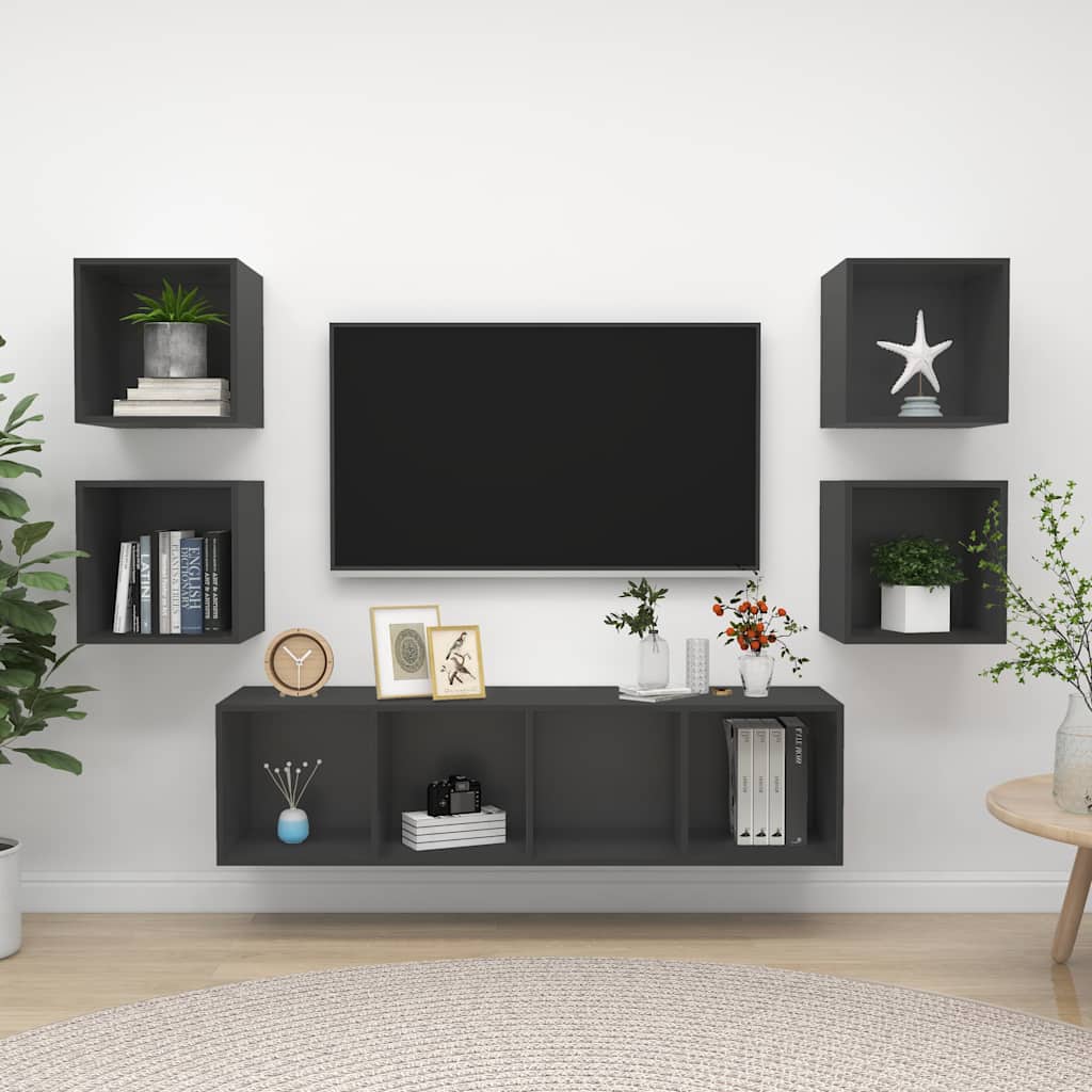 5-tlg. TV-Schrank-Set Grau Holzwerkstoff