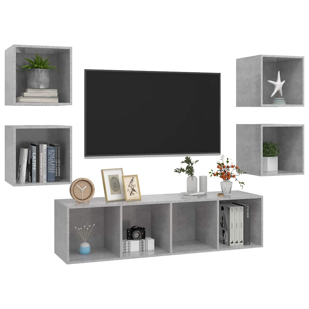 5-tlg. TV-Schrank-Set Betongrau Holzwerkstoff