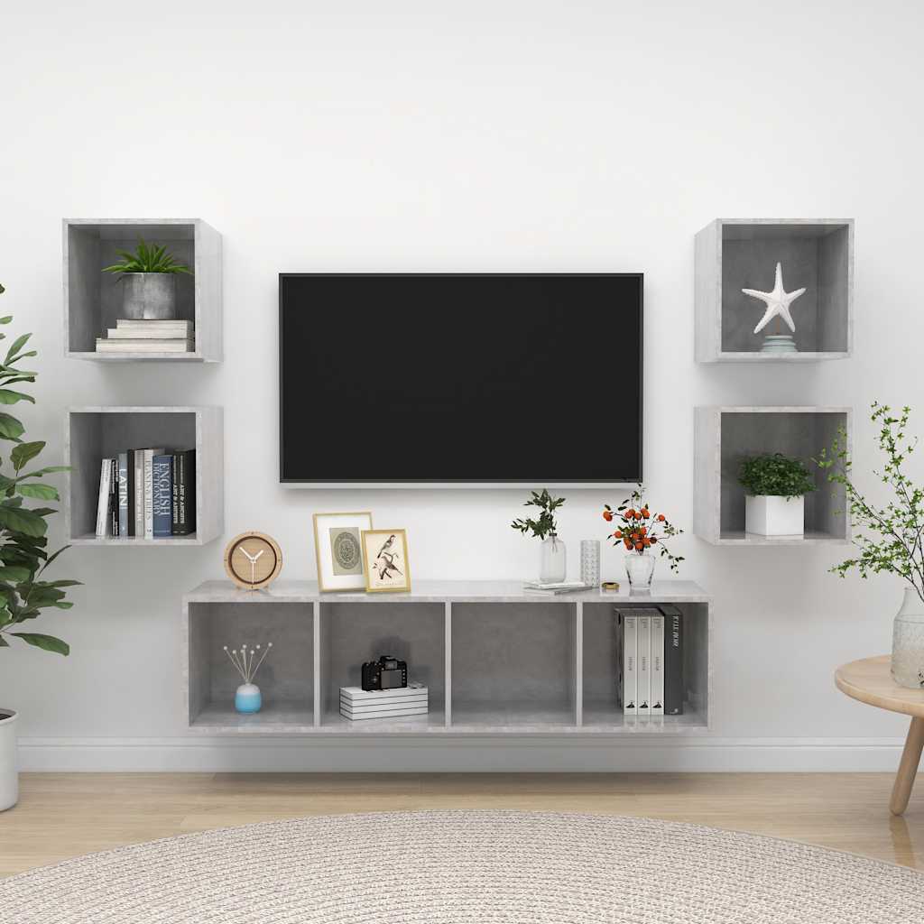 5-tlg. TV-Schrank-Set Betongrau Holzwerkstoff