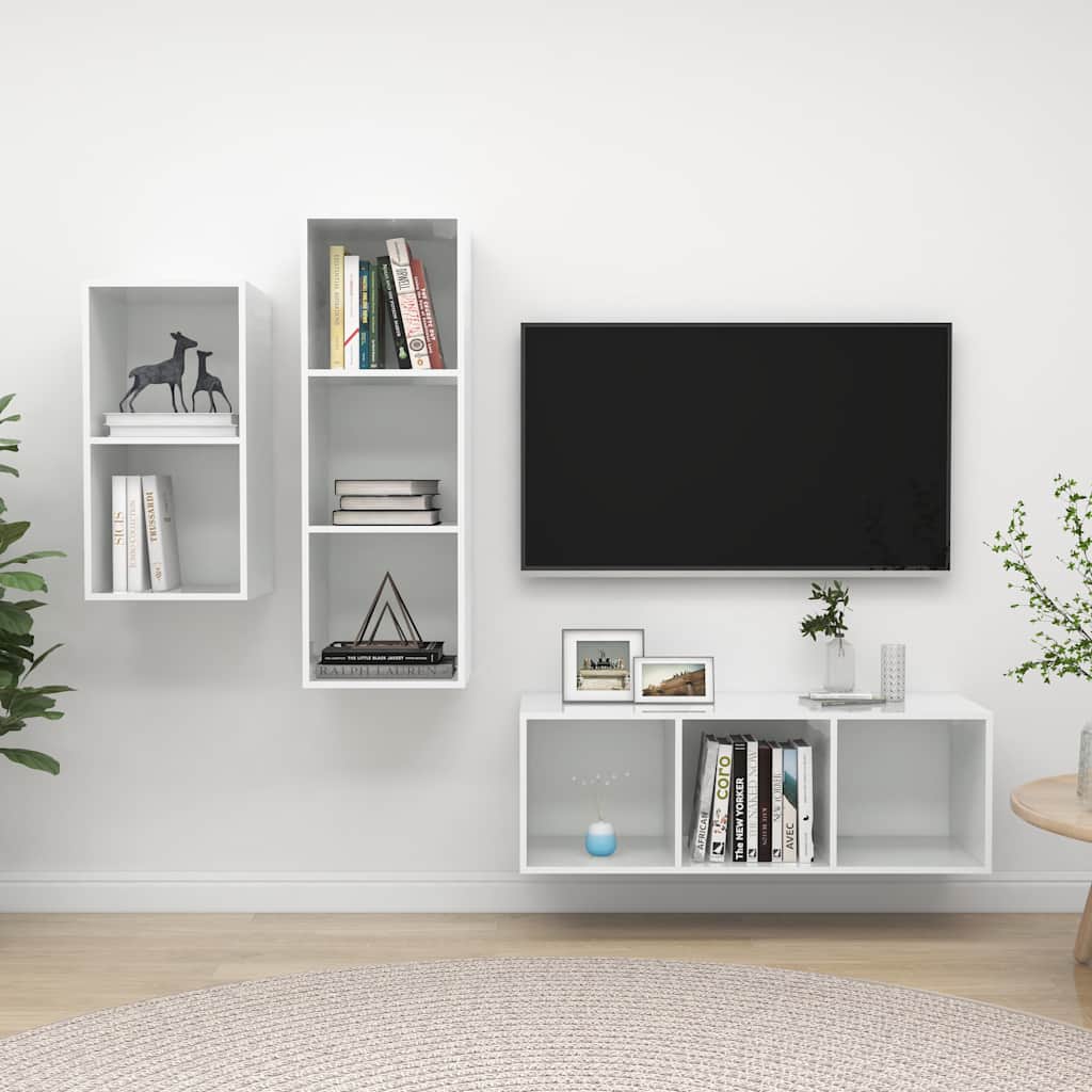 3-tlg. TV-Schrank-Set Hochglanz-Weiß Holzwerkstoff