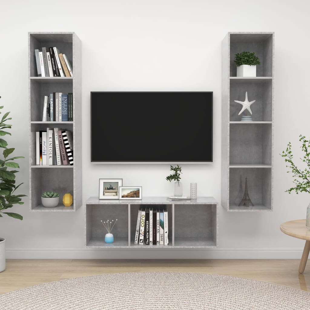 3-tlg. TV-Schrank-Set Betongrau Holzwerkstoff
