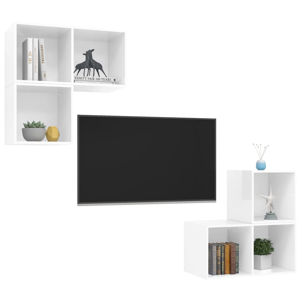 4-tlg. TV-Schrank-Set Hochglanz-Weiß Holzwerkstoff