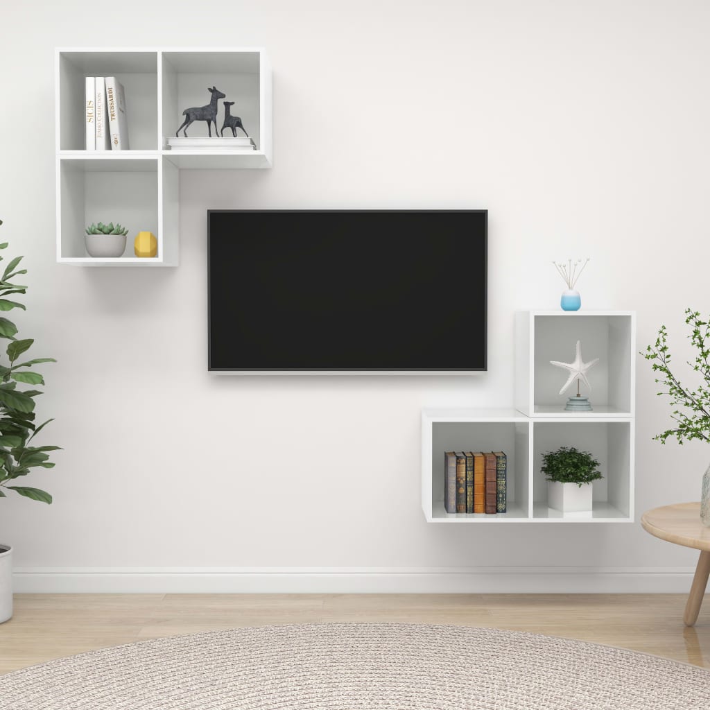4-tlg. TV-Schrank-Set Hochglanz-Weiß Holzwerkstoff