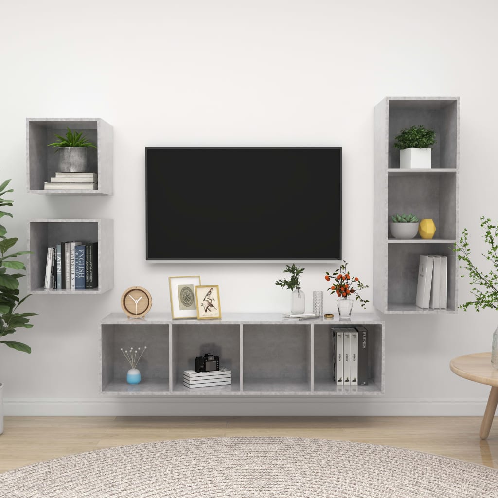 4-tlg. TV-Schrank-Set Betongrau Holzwerkstoff
