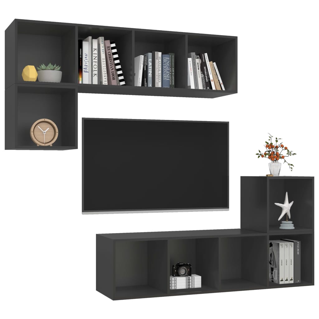 4-tlg. TV-Schrank-Set Grau Holzwerkstoff