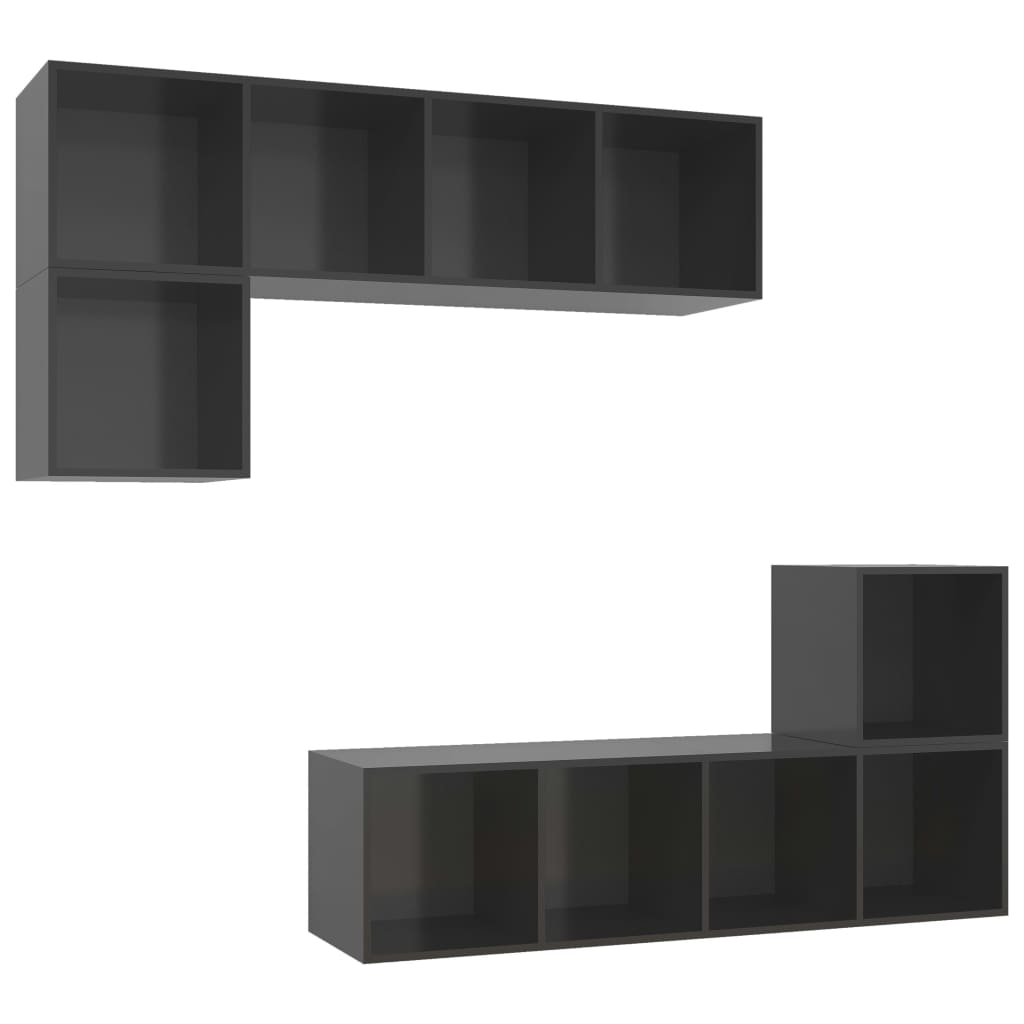 4-tlg. TV-Schrank-Set Hochglanz-Grau Holzwerkstoff