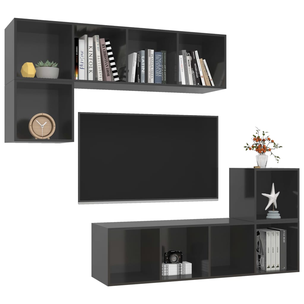 4-tlg. TV-Schrank-Set Hochglanz-Grau Holzwerkstoff
