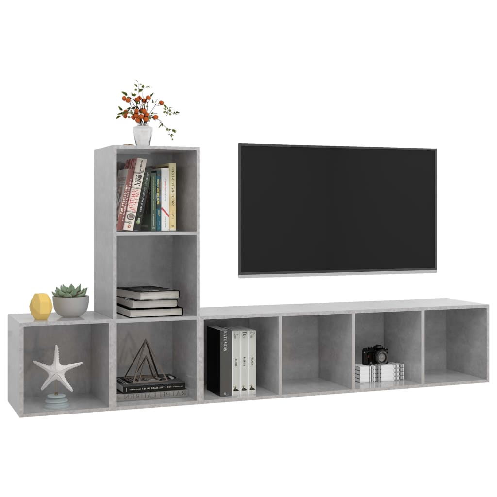 3-tlg. TV-Schrank-Set Betongrau Holzwerkstoff