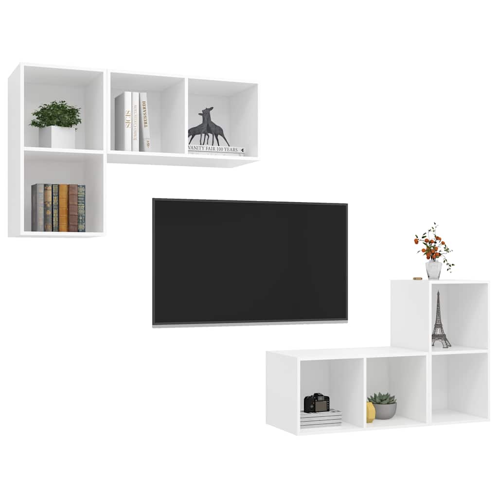TV-Wandschränke 4 Stk. Weiß Holzwerkstoff