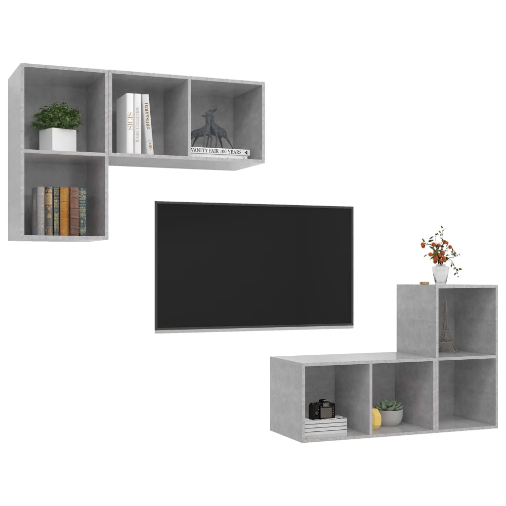 TV-Wandschränke 4 Stk. Betongrau Holzwerkstoff
