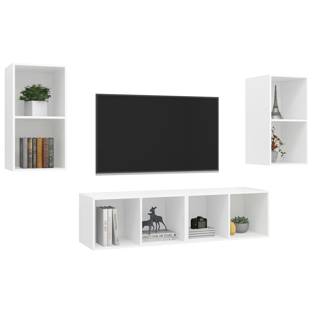 TV-Wandschränke 4 Stk. Weiß Holzwerkstoff