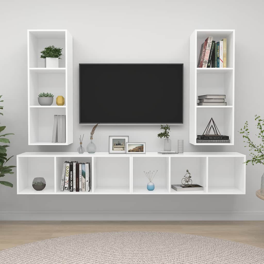 TV-Wandschränke 4 Stk. Weiß Holzwerkstoff