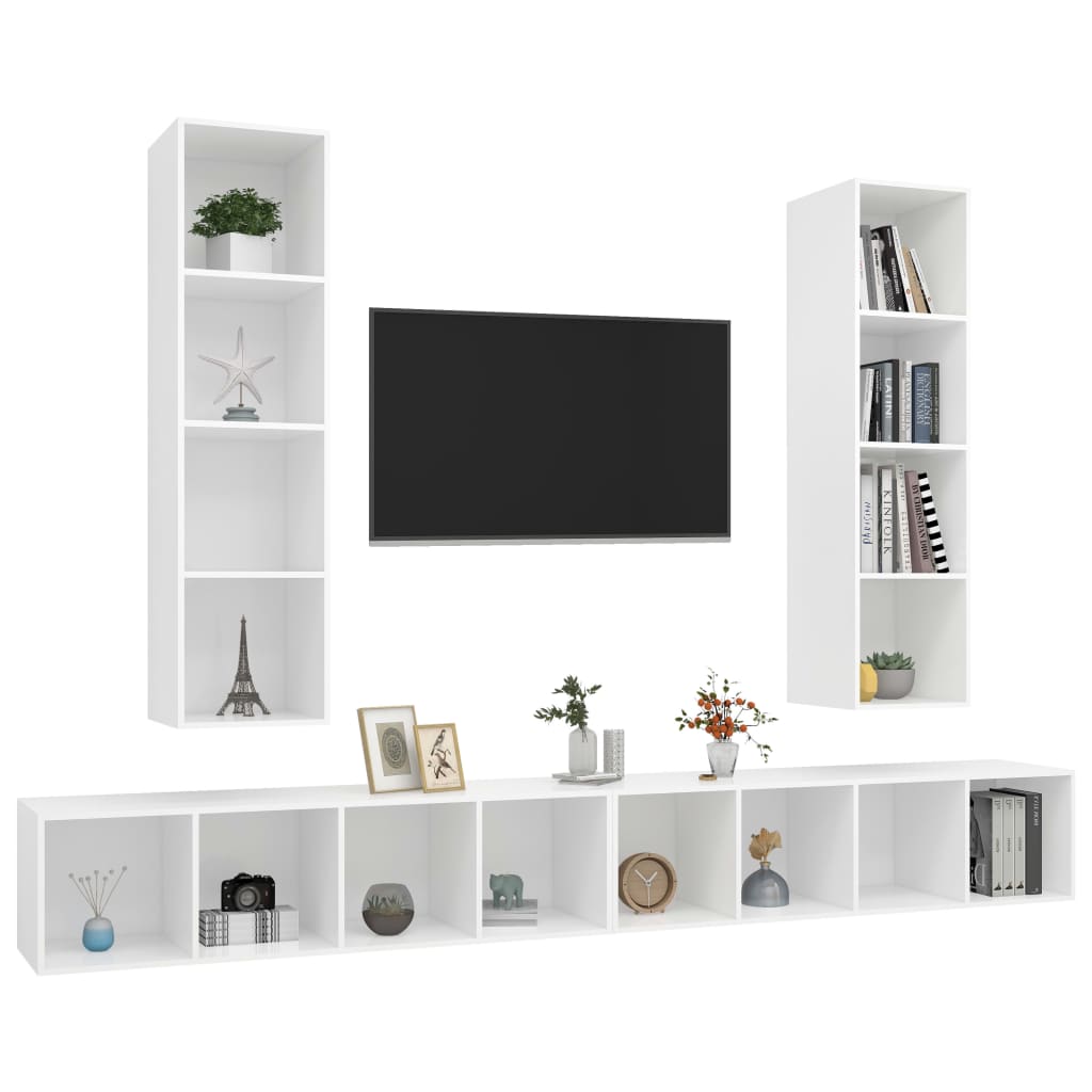 TV-Wandschränke 4 Stk. Weiß Holzwerkstoff
