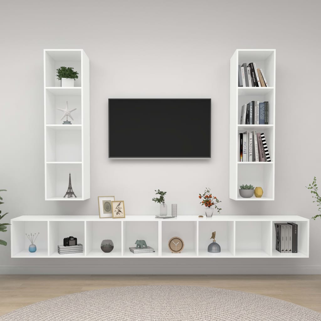 TV-Wandschränke 4 Stk. Weiß Holzwerkstoff