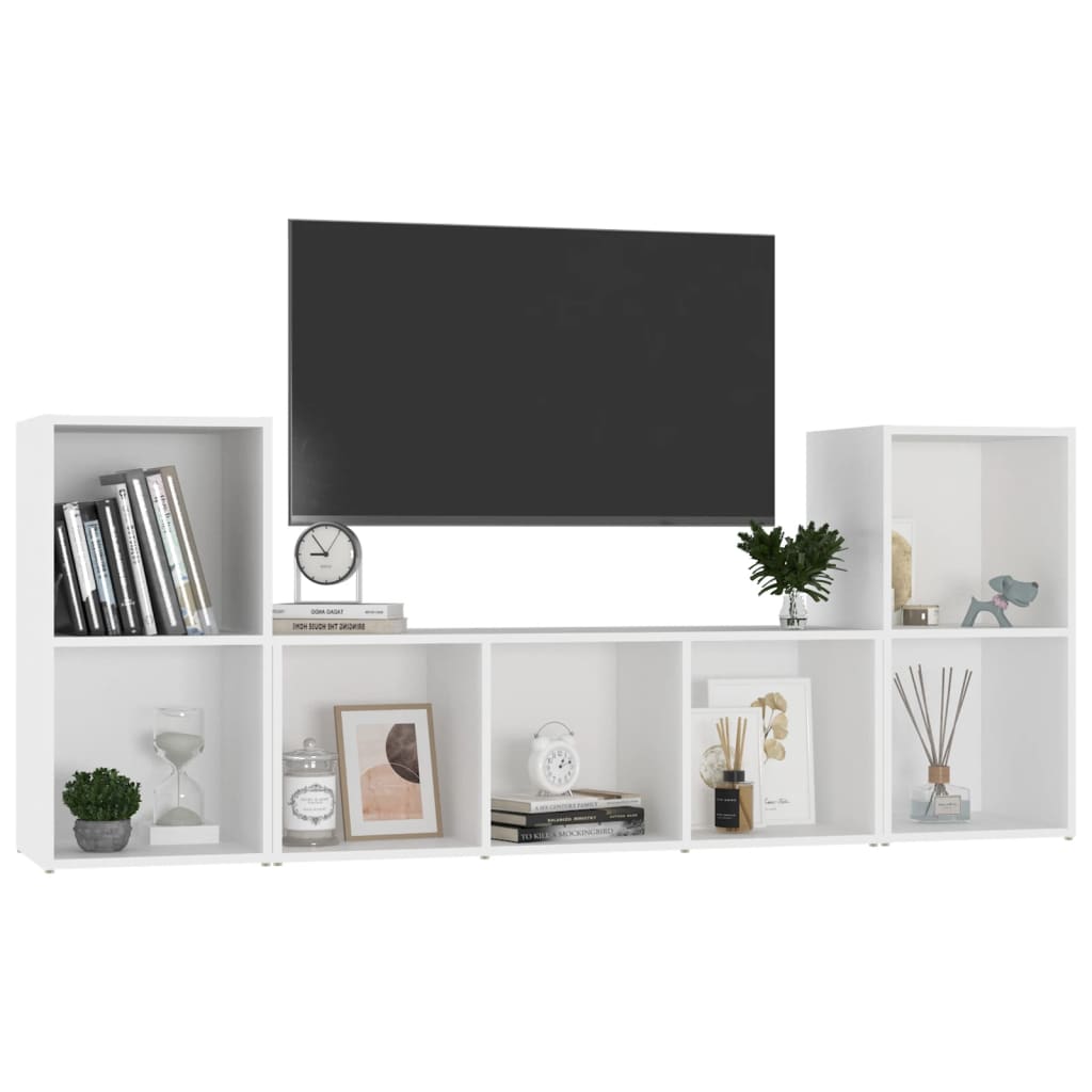 3-tlg. TV-Schrank-Set Weiß Holzwerkstoff