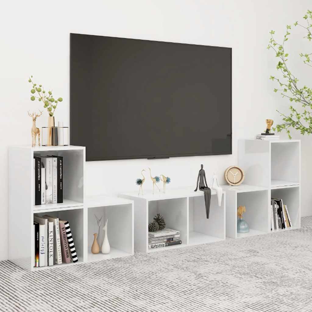 6-tlg. TV-Schrank-Set Hochglanz-Weiß Holzwerkstoff