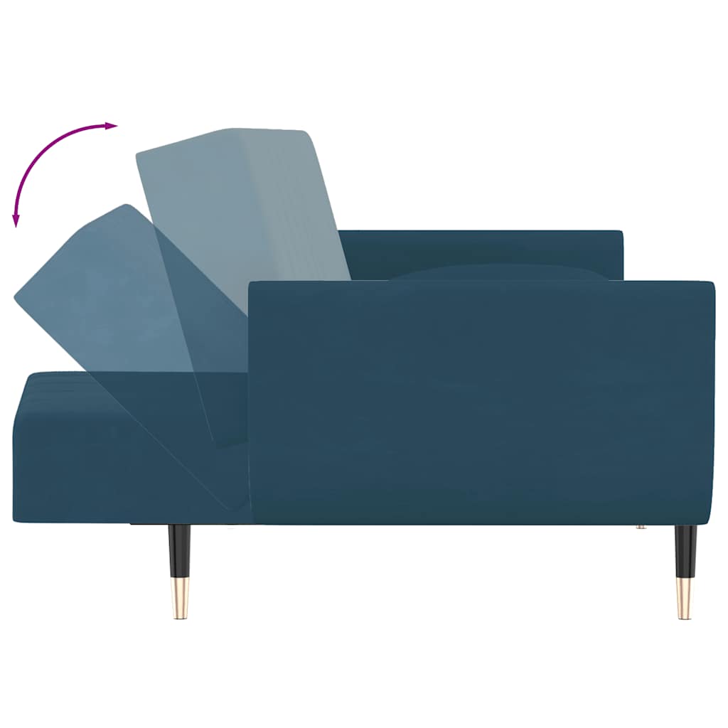 Schlafsofa 2-Sitzer mit 2 Kissen Blau Samt