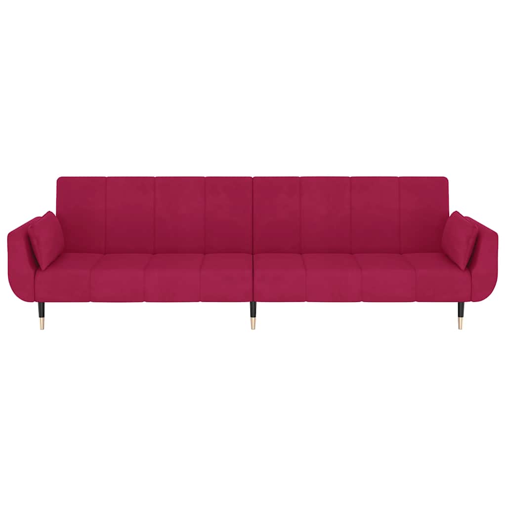 Schlafsofa 2-Sitzer mit 2 Kissen Weinrot Samt