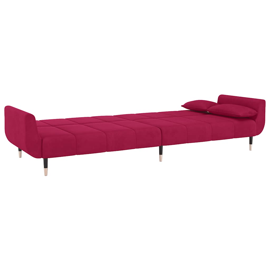 Schlafsofa 2-Sitzer mit 2 Kissen Weinrot Samt